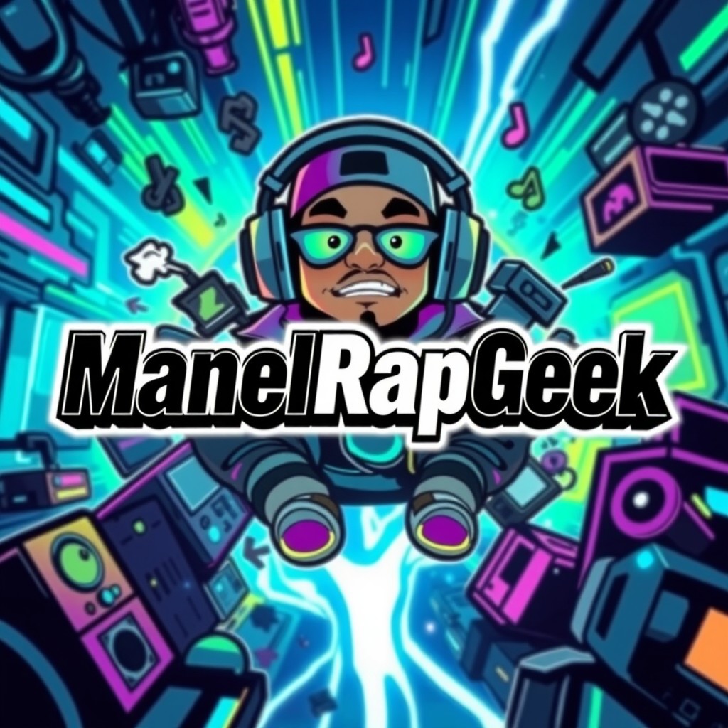 A vibrant and engaging YouTube thumbnail for the channel 'ManelRapGeek'