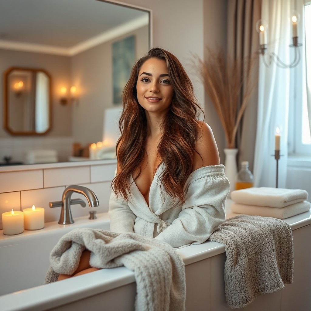 A beautiful Italian college student named Michela is unwinding in her bathroom