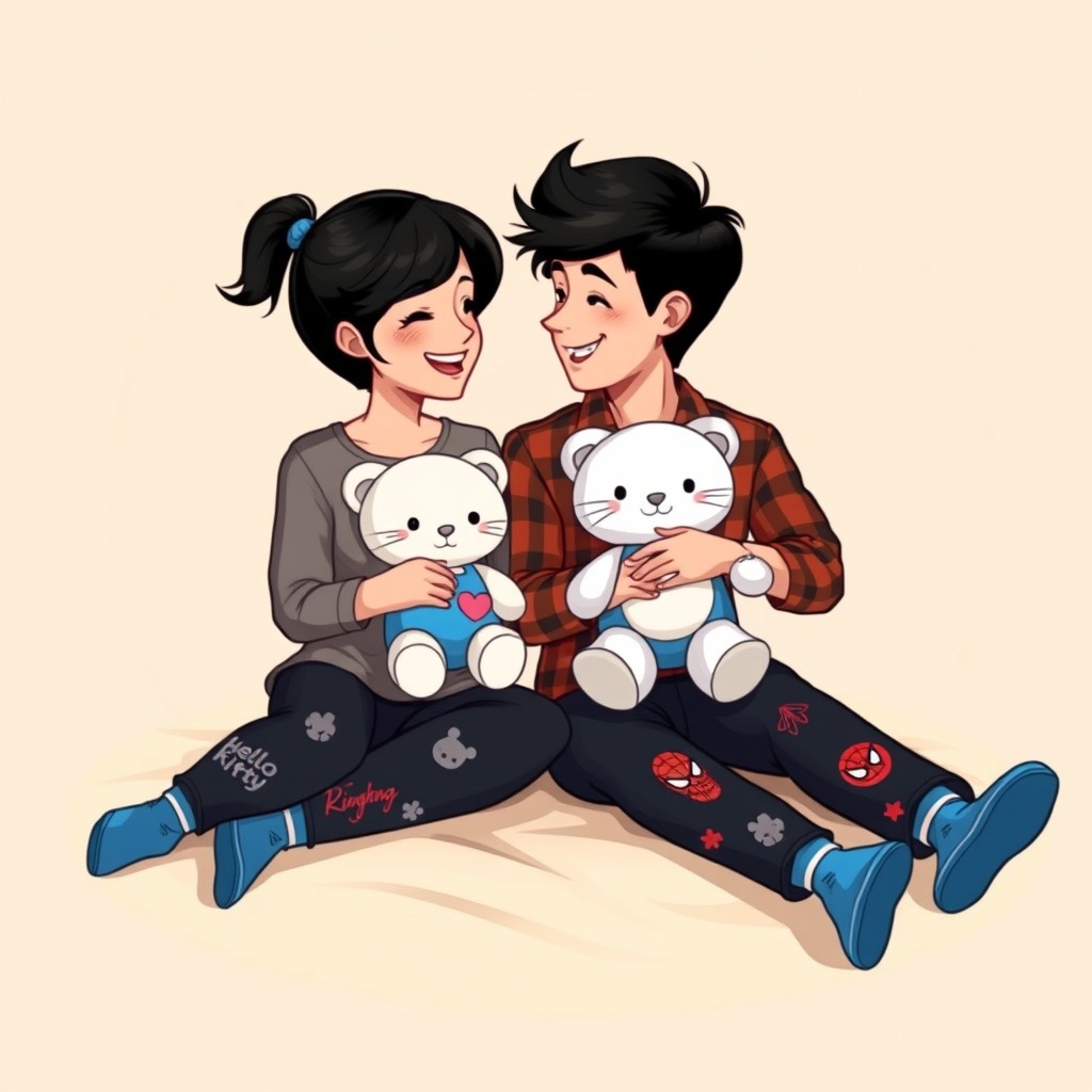 A colorful, cartoon-style illustration of a young man and woman, both around 20 years old, sitting face-to-face on a light-colored blanket