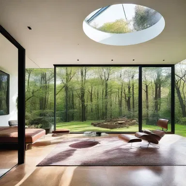 The modern house had a stunning floor-to-ceiling glass wall, creating a large oculus dexter overlooking the backyard.