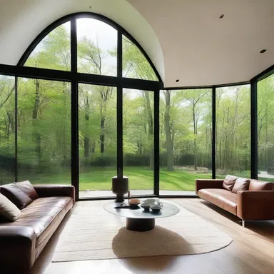 The modern house had a stunning floor-to-ceiling glass wall, creating a large oculus dexter overlooking the backyard.
