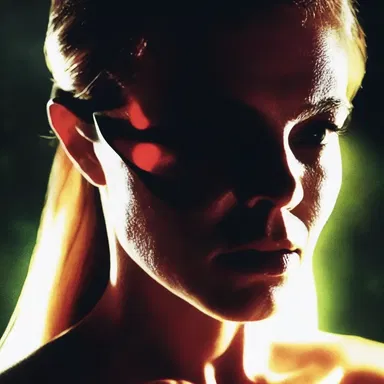 In the horror movie, the possessed character's oculus dexter turned bloodshot and glowed with an eerie light as she stared into the darkness.