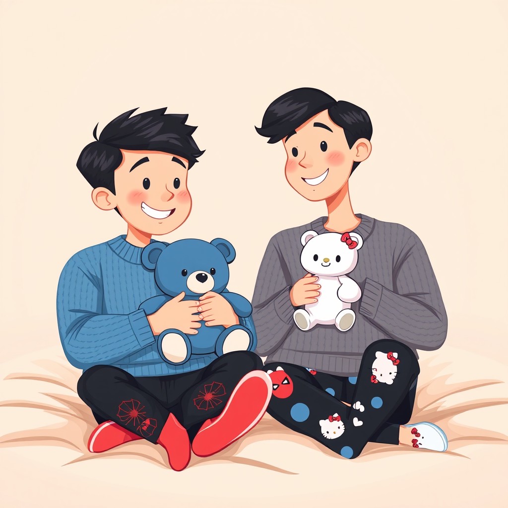 A colorful, cartoon-style illustration of a young man and woman, both around 20 years old, sitting face-to-face on a light-colored blanket