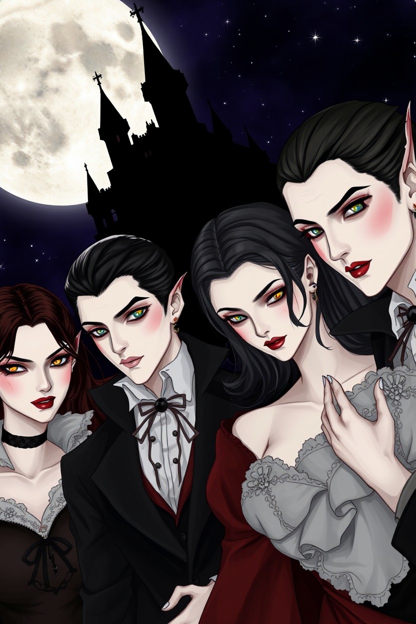 Gothic Elegance: Vampires & Half-Vampires in a Dark Fantasy Scene