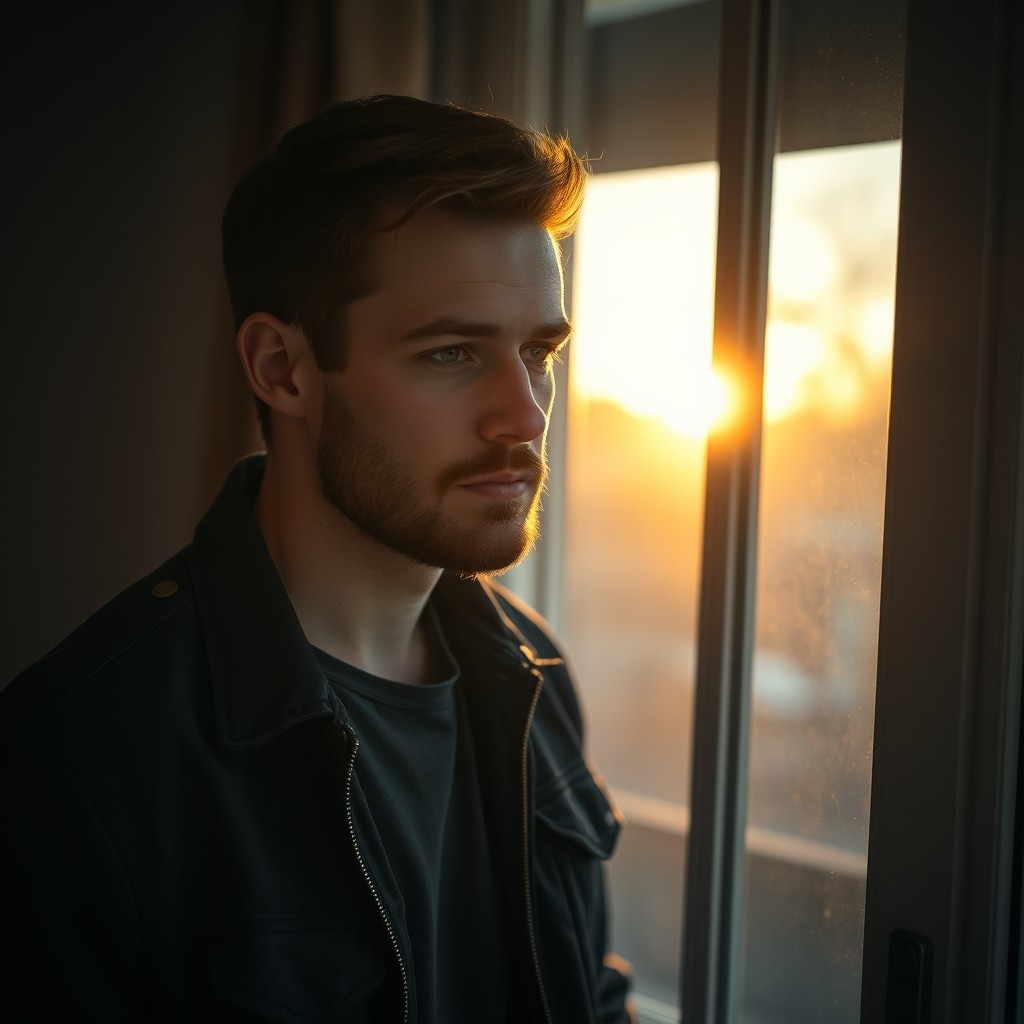 A light-skinned man in his early 30s with short brown hair and a light beard, dressed in a casual dark jacket and jeans