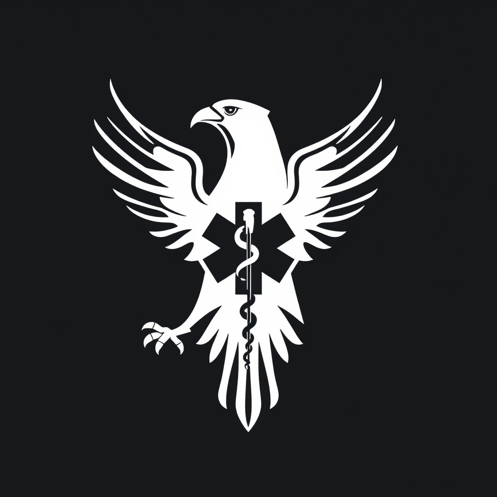 A clean, minimalist black-and-white logo featuring the silhouette of an eagle composed of geometric lines