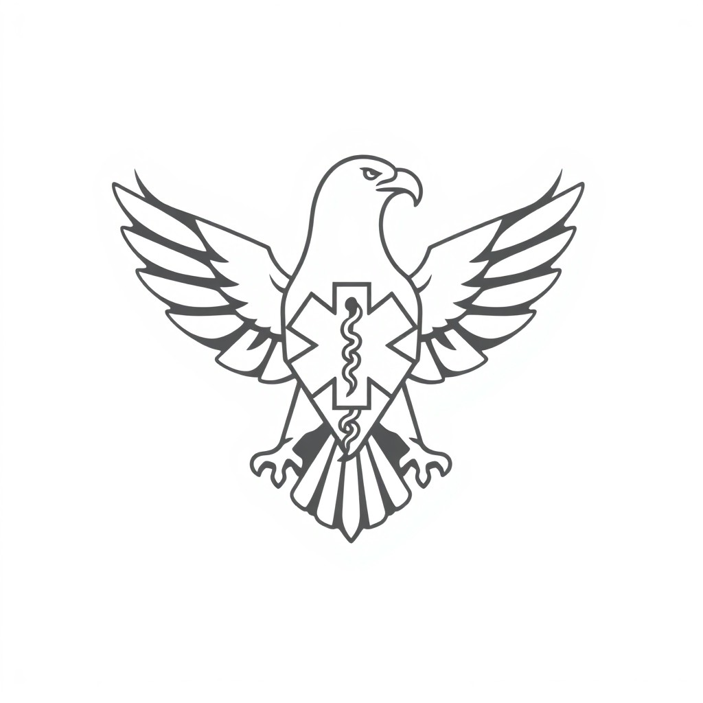 A clean, minimalist black-and-white logo featuring the silhouette of an eagle composed of geometric lines