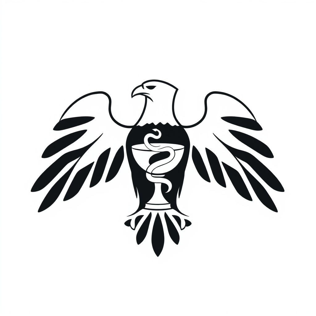 A clean, minimalist black-and-white logo featuring the silhouette of an eagle composed of geometric lines