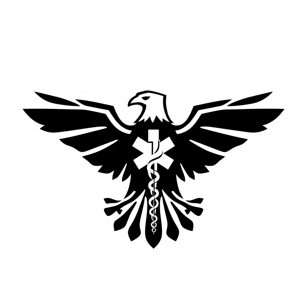 A clean, minimalist black-and-white logo featuring the silhouette of an eagle composed of geometric lines