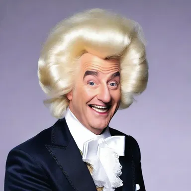 The comedian wore a ridiculous periwig as part of his hilarious impersonation of a pompous aristocrat.