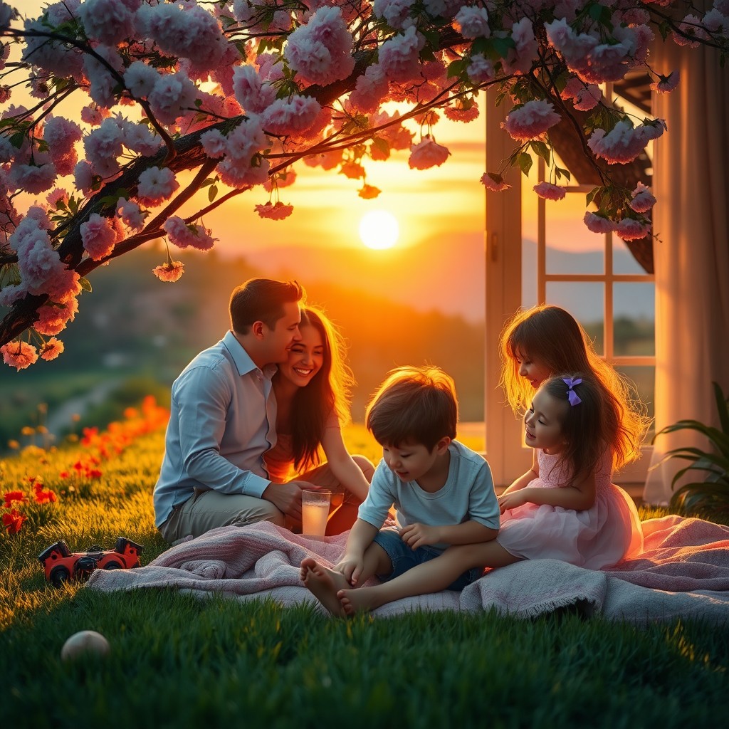 A romantic adventure between a charming man and a beautiful woman set in a lush, vibrant landscape