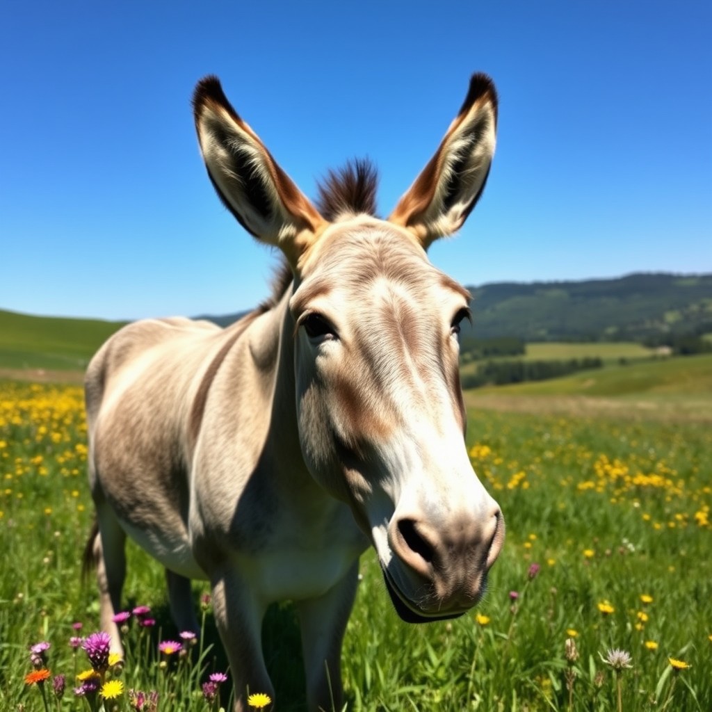 A large donkey with a prominent thorax, showcasing its muscular build and strong stature