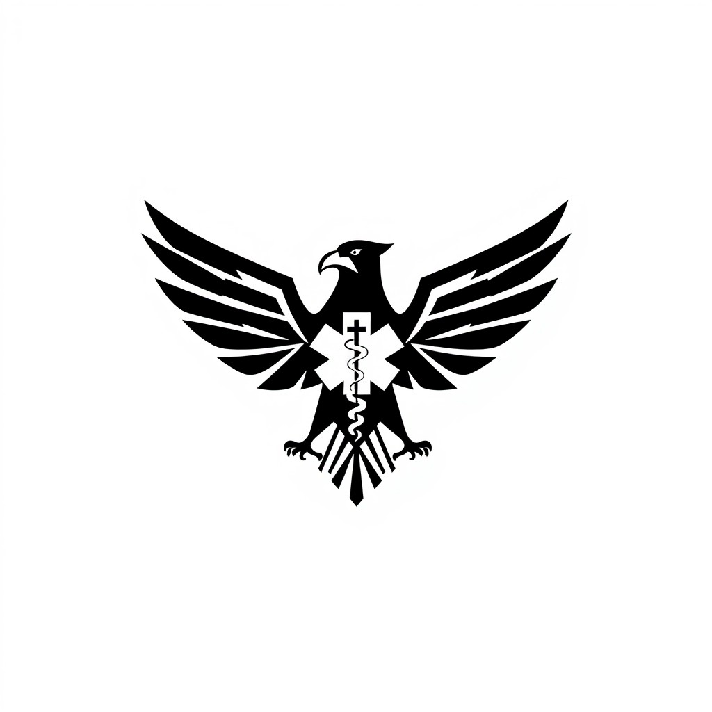 A scalable vector logo featuring an angular geometric eagle with a distinctive medical symbol integrated into its chest design