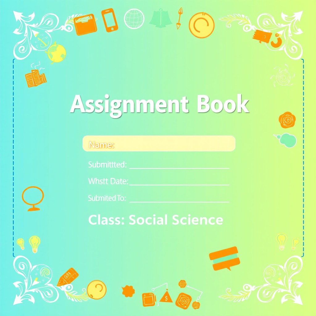 A visually appealing assignment book cover design featuring the title 'Assignment Book', prominently placed at the top