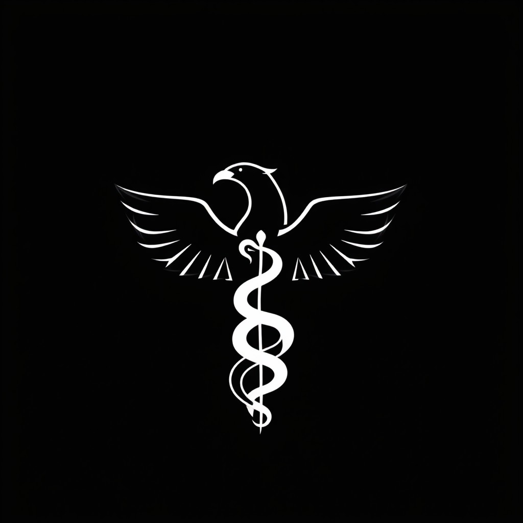 A clean, minimalist black-and-white logo featuring an eagle's silhouette intricately composed of geometric lines