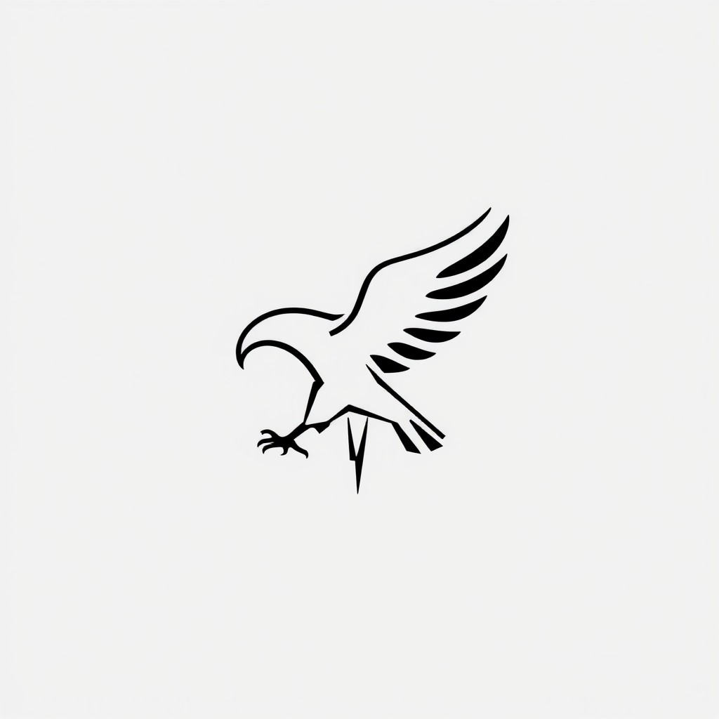 A minimalist black-and-white logo that beautifully merges eagle and medical symbolism through geometric abstraction, created from a single continuous line