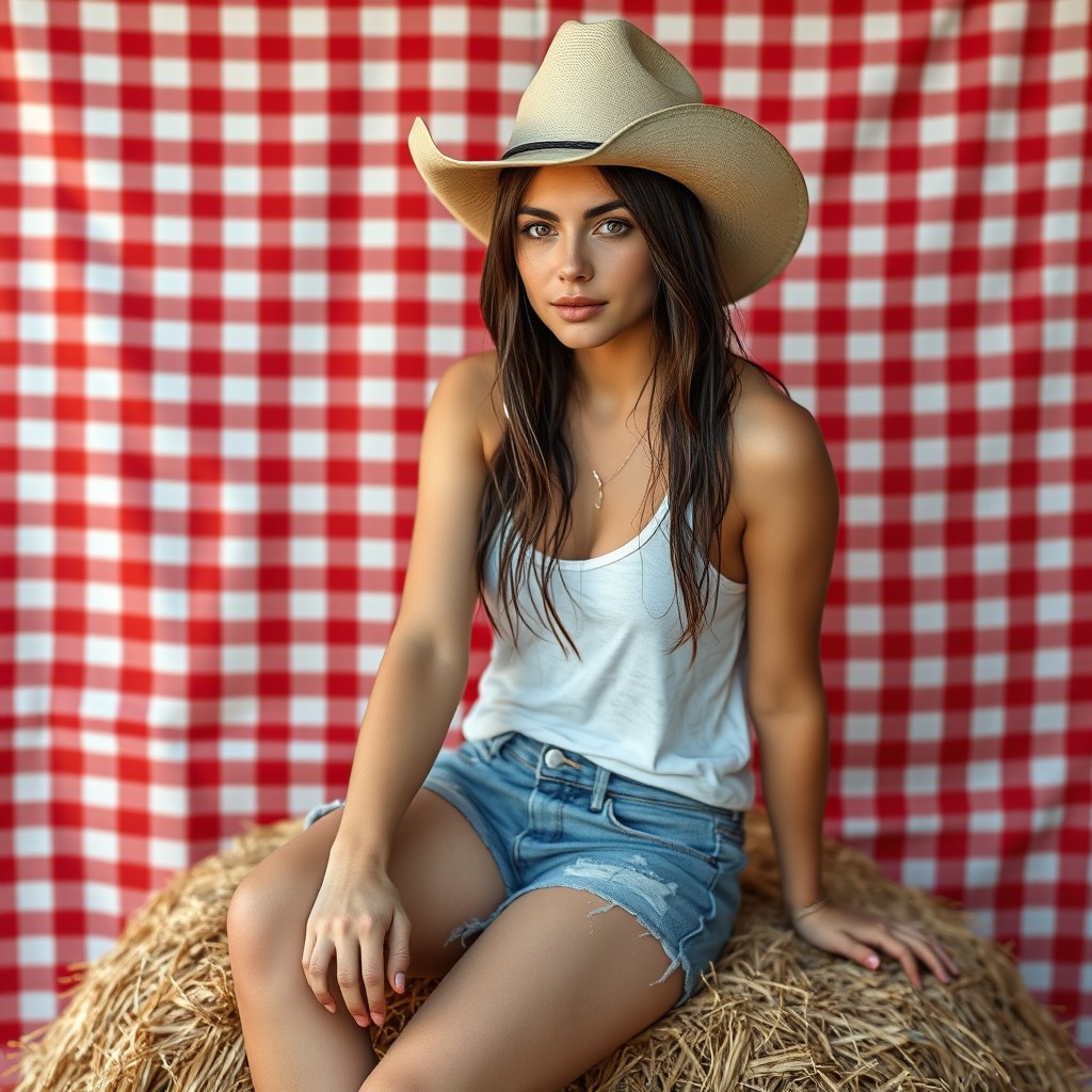 A 20-year-old Caucasian woman with fair skin, a dark brown shoulder-length straight bob haircut inspired by Elena Gilbert, and large brown eyes