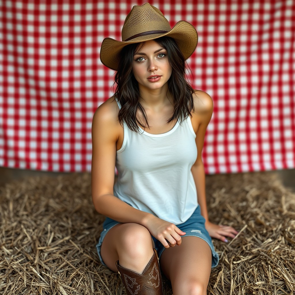 A 20-year-old Caucasian woman with fair skin, a dark brown shoulder-length straight bob haircut inspired by Elena Gilbert, and large brown eyes