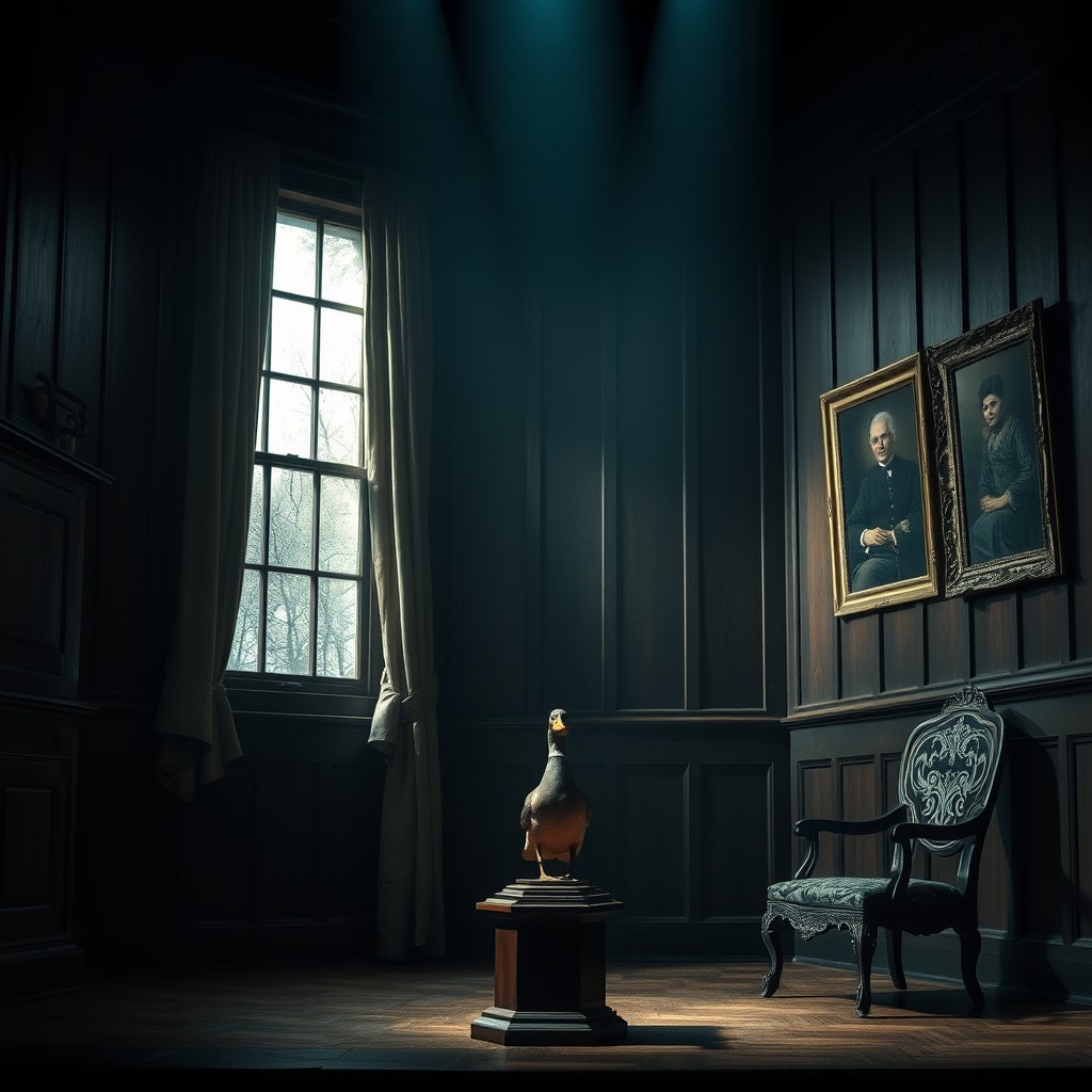 A symbolist theater stage design for "The Wild Duck" by Henrik Ibsen