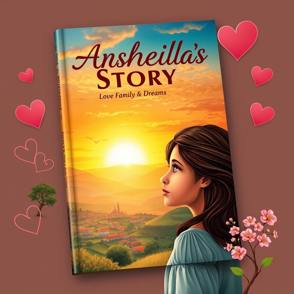 A captivating book cover design featuring the title 'Arsheilla's Story: Love, Family & Dreams' prominently displayed