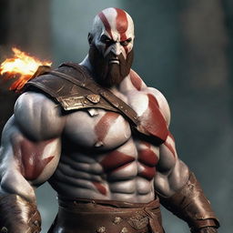 Display Kratos, the god-slaying Spartan warrior from the video game series 'God of War', looking fierce, muscular and battle-ready.