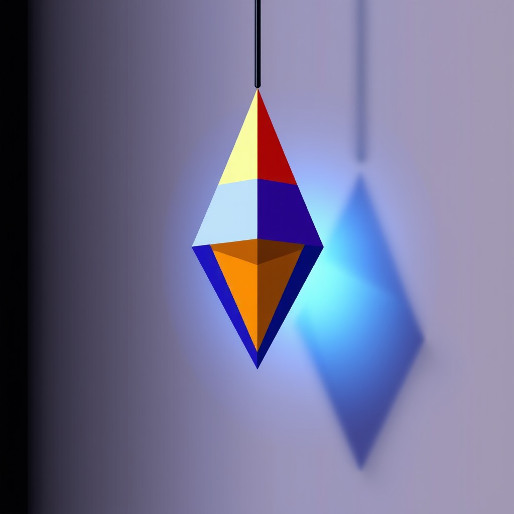 A geometric illustration of a pentagon with its point facing downwards