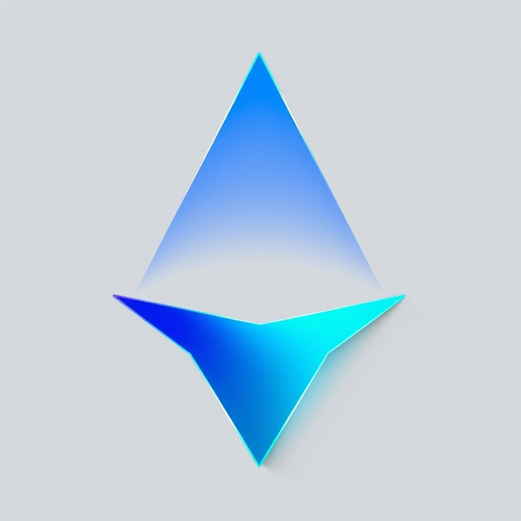 A stylized pentagon shape with a pointy side facing downwards, set against a neutral background