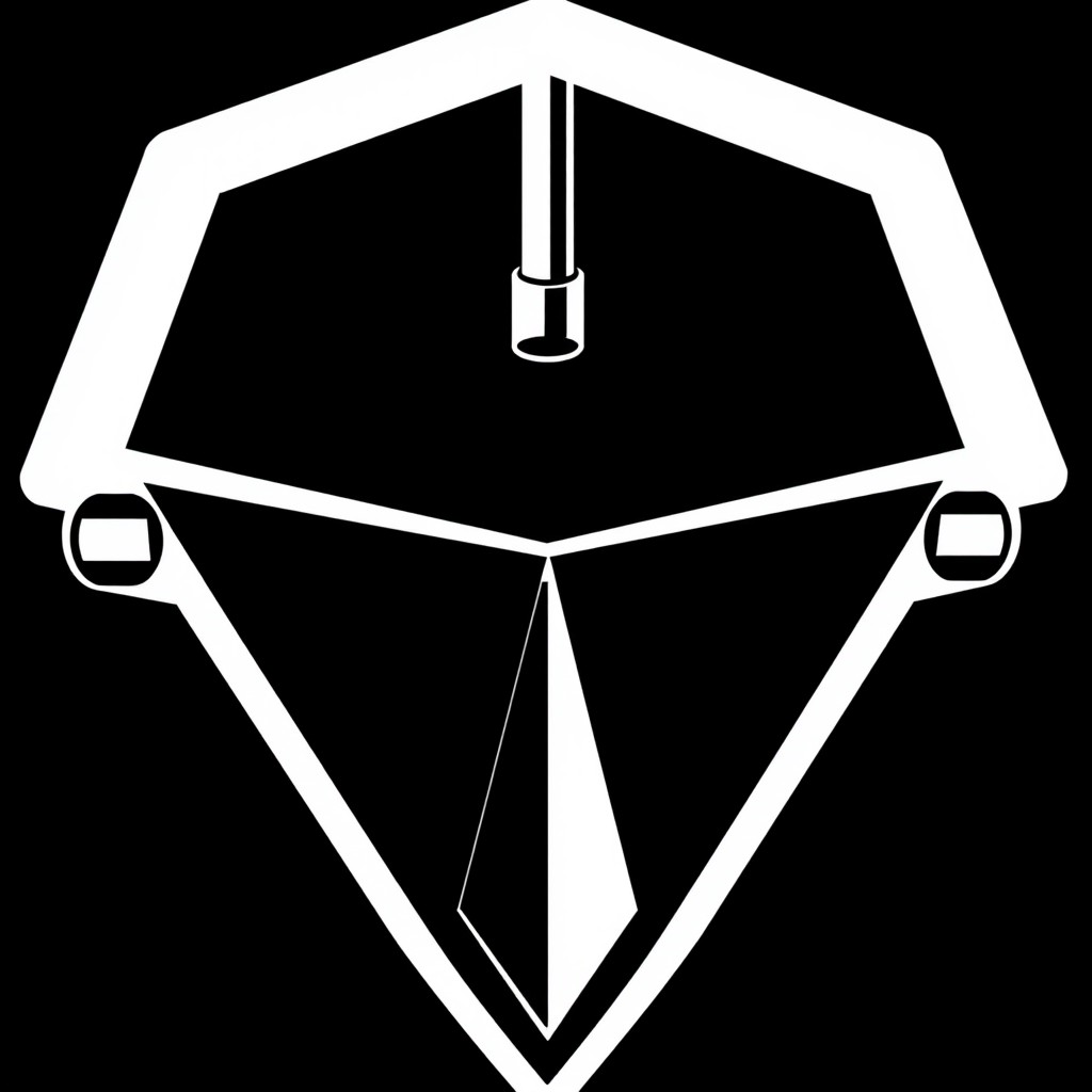 A black and white illustration of a pentagon oriented point downwards, featuring simple, clean lines