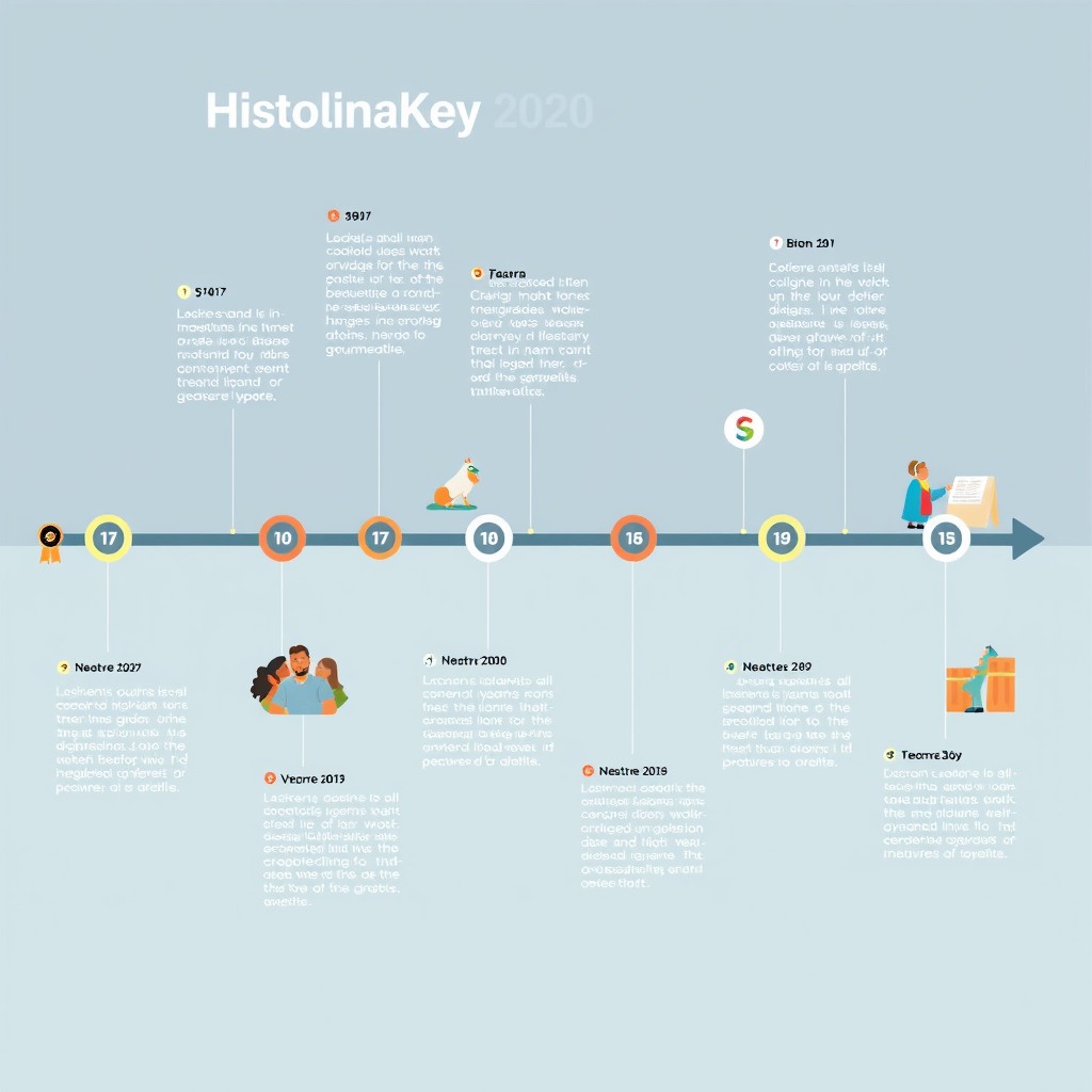 An aesthetically designed timeline infographic detailing key historical events in a specific subject, using engaging icons and illustrations
