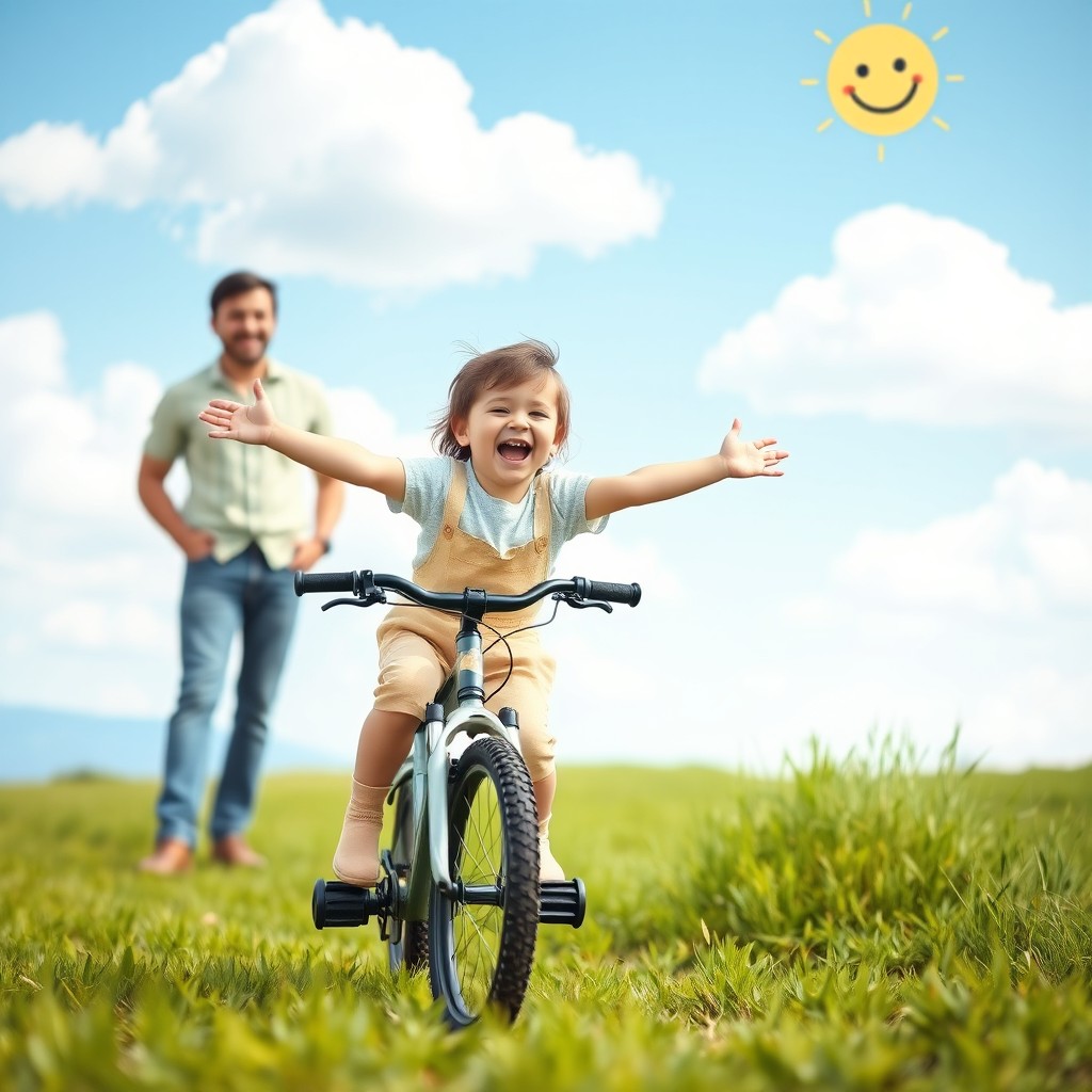 Celebrating Freedom: A Joyful Child's First Ride Without Training Wheels