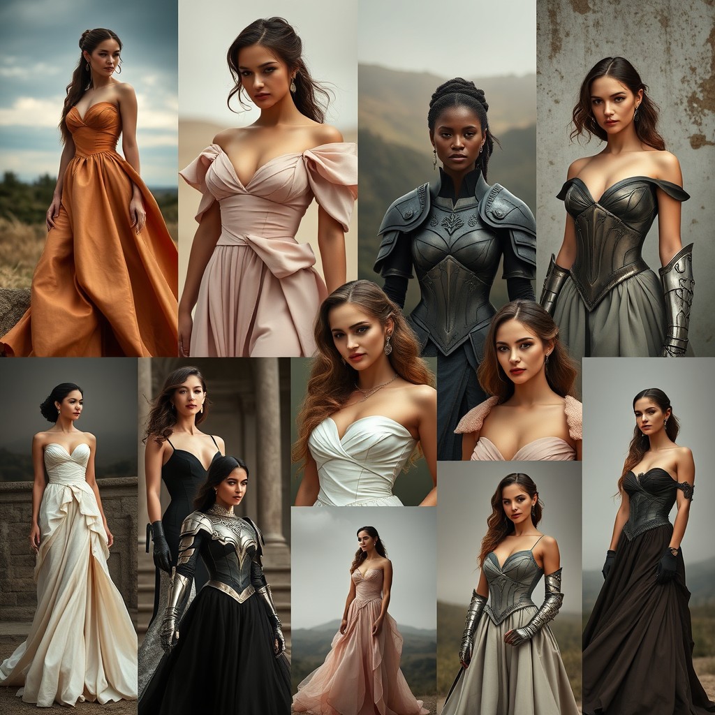 A moodboard depicting strong, resilient women who have endured much yet retain their femininity