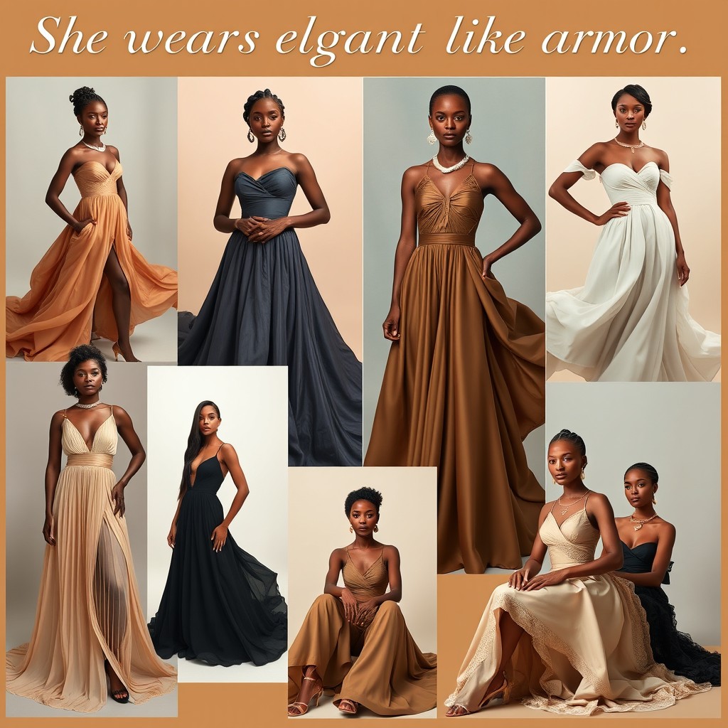 A mood board showcasing strong women who have endured many hardships but remain elegant and feminine