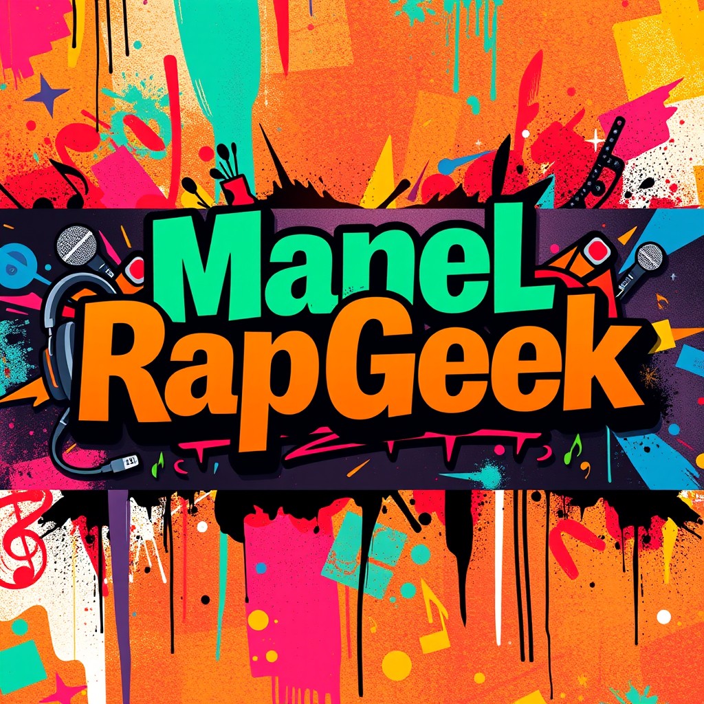 Create a vibrant and engaging YouTube banner for the channel 'ManelRapGeek'