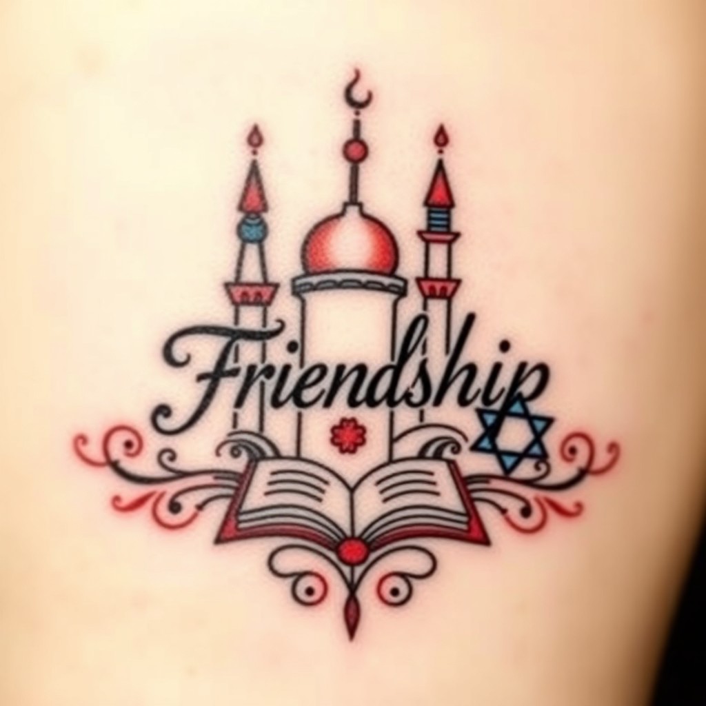 A tattoo design representing three friends from the Faculty of Philosophy at the University of West Bohemia in Pilsen, inspired by Middle Eastern studies