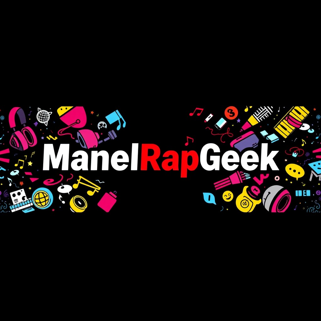 Design an attractive YouTube banner for the channel 'ManelRapGeek' with a resolution of 2560 x 1440 pixels and an aspect ratio of 16:9