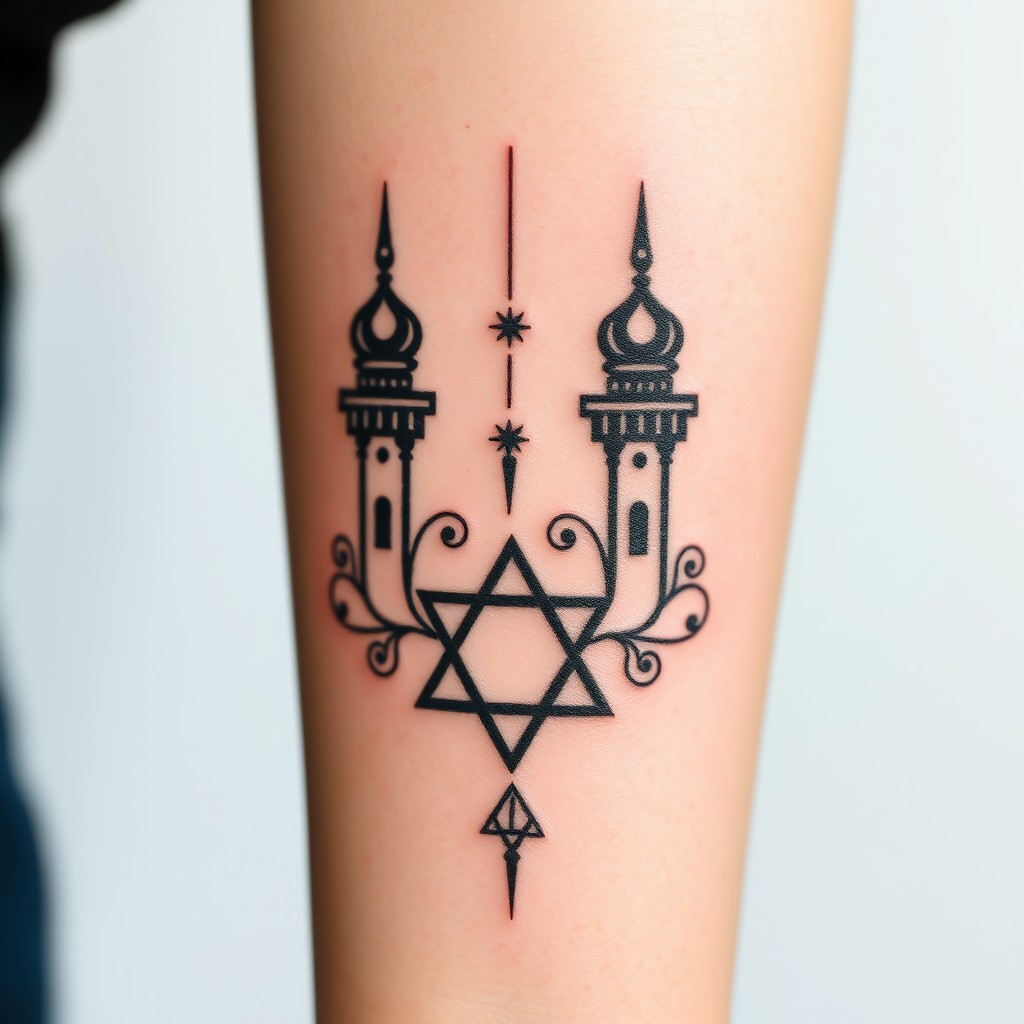 A small, elegant tattoo design that symbolizes the bond between three friends studying Middle Eastern studies at the Faculty of Philosophy of the University of West Bohemia in Pilsen