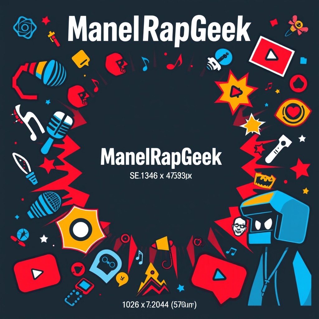 A vibrant and eye-catching banner designed for the YouTube channel "ManelRapGeek"