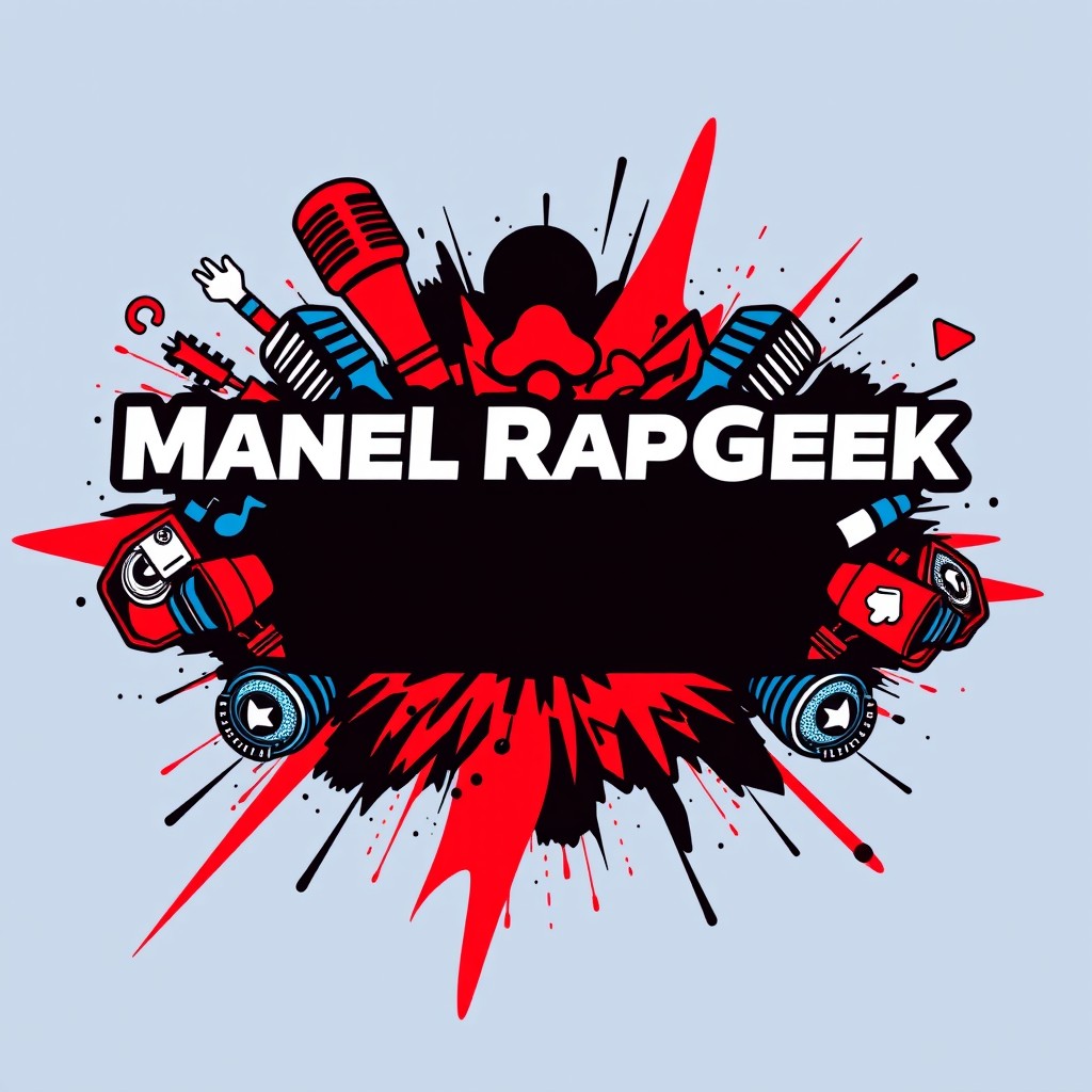 A vibrant and eye-catching banner designed for the YouTube channel "ManelRapGeek"