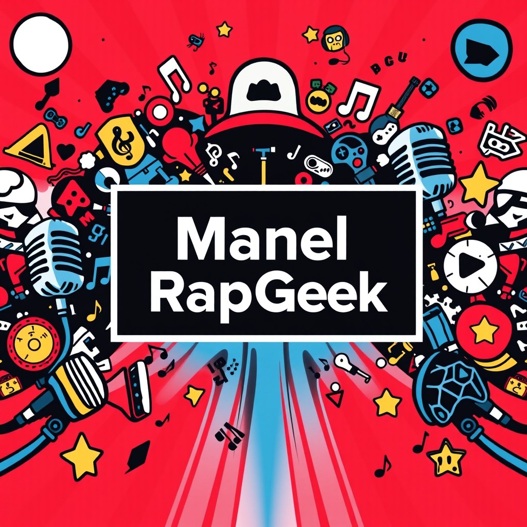 An exciting and visually striking banner designed for the YouTube channel "ManelRapGeek"