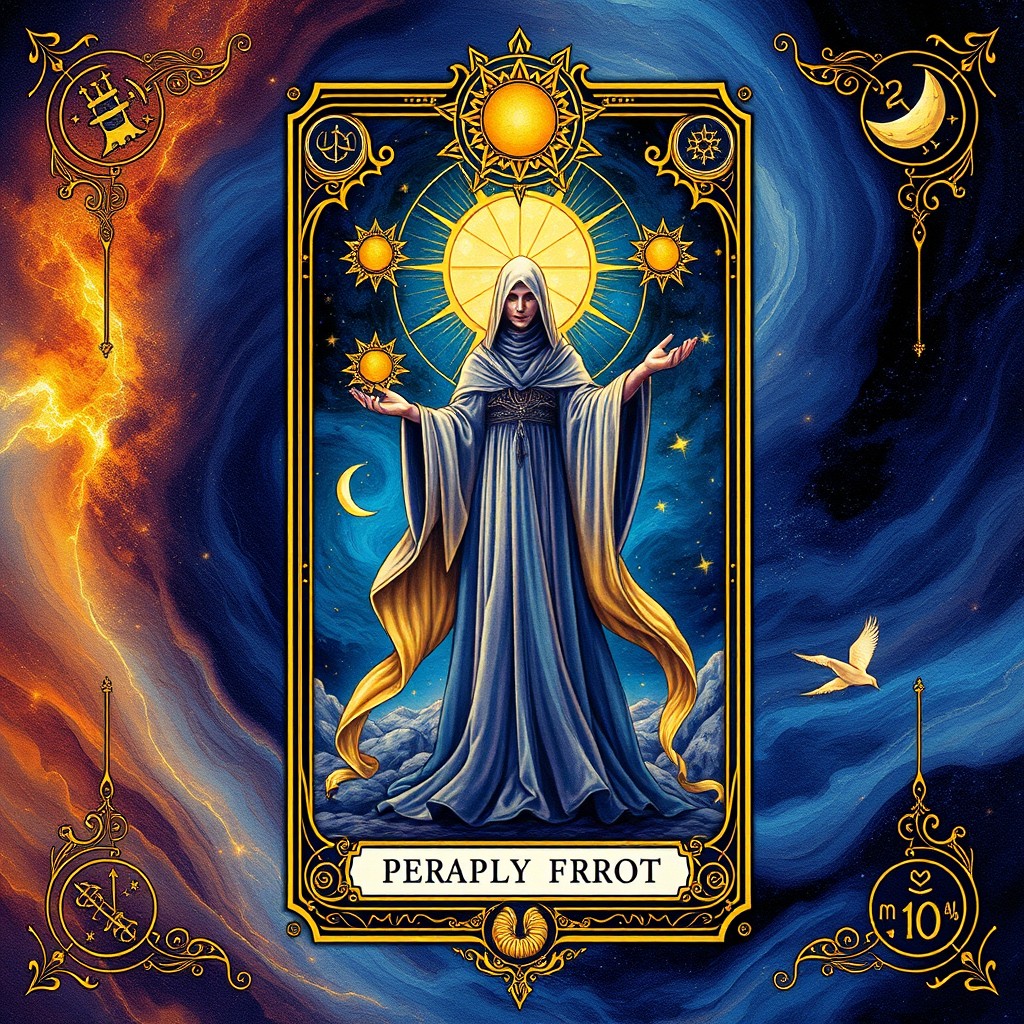 A stunning, mystical tarot card featuring a beautifully designed tarot image that embodies the essence of fortune and destiny