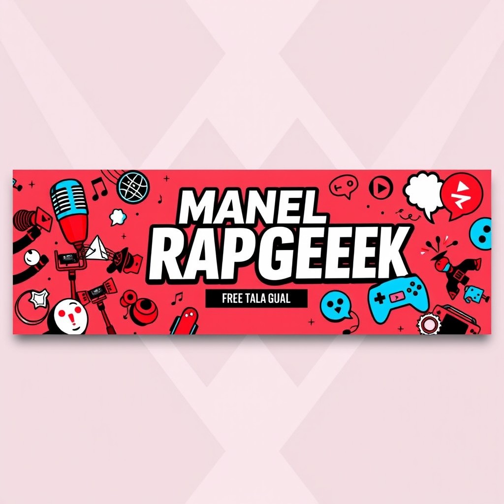 A captivating banner for the YouTube channel "ManelRapGeek" designed with dimensions of 1536 pixels in width and 333 pixels in height, along with an optional aspect ratio of 2048 x 1152 pixels for enhanced versatility