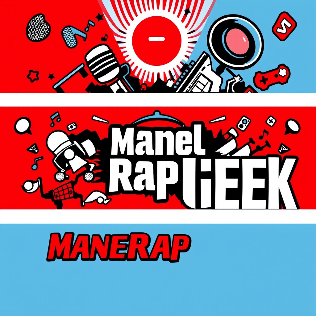 Design an eye-catching banner for the YouTube channel "ManelRapGeek" with two size options: 2048 x 1152 pixels and 1536 pixels in width by 333 pixels in height