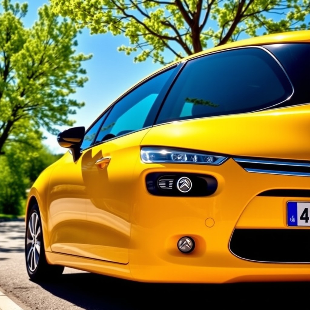 A vibrant yellow 2016 Citroën C4 Grand Picasso parked on a sunny street