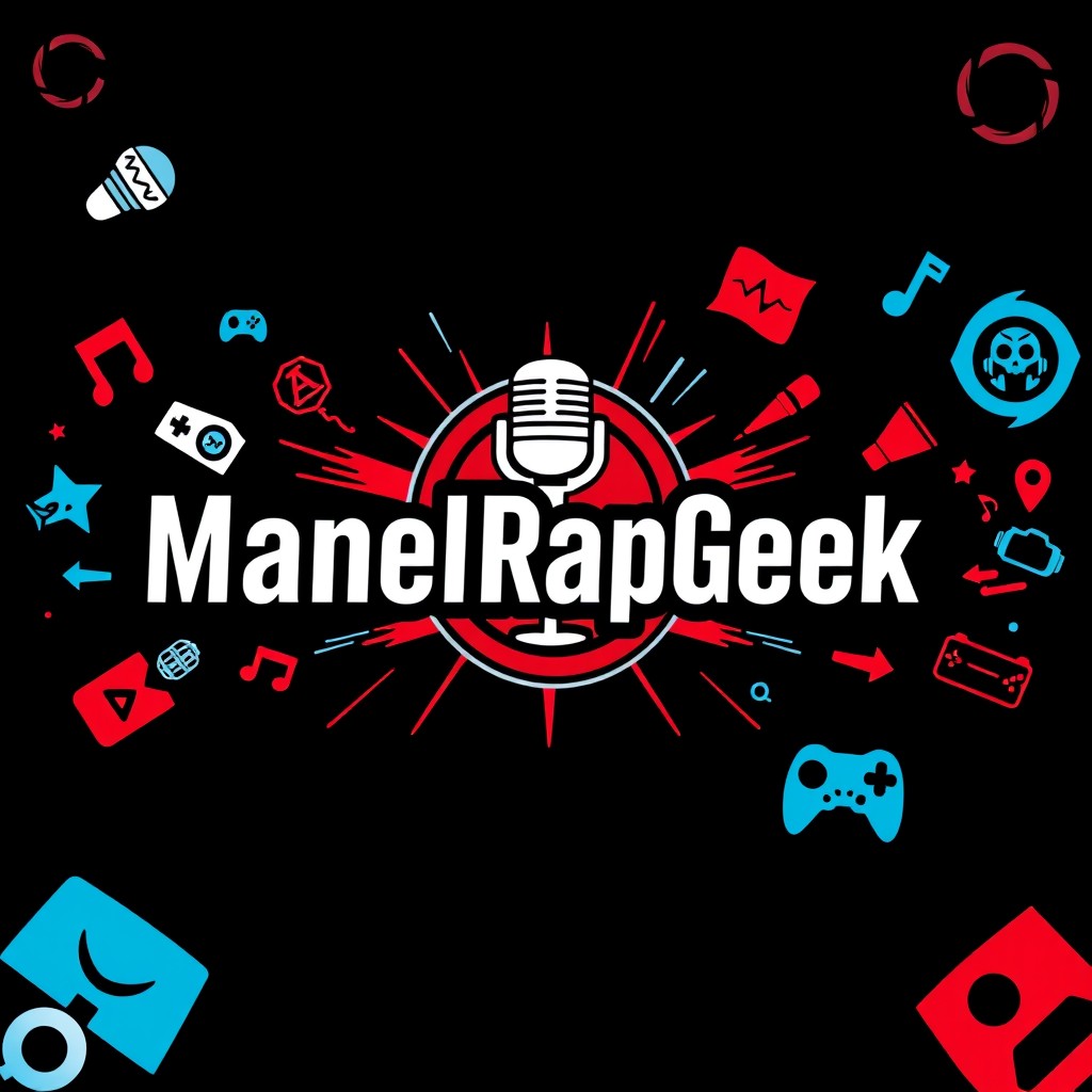 Create a visually appealing banner for the YouTube channel "ManelRapGeek" designed with dimensions of 5536 pixels in width and 111 pixels in height, while also being sized for 2048 x 1152 pixels