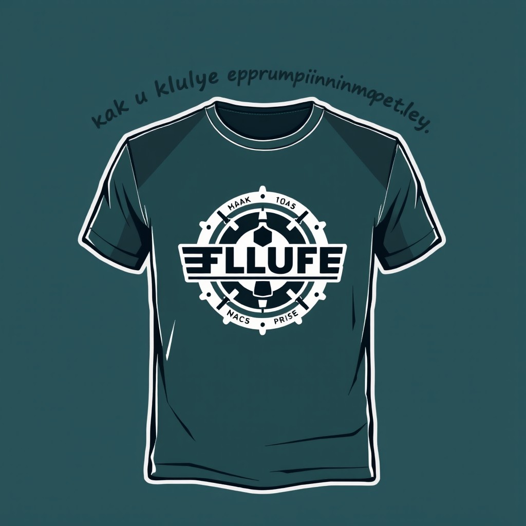 A stylish t-shirt design featuring a prominent logo at the center of the shirt