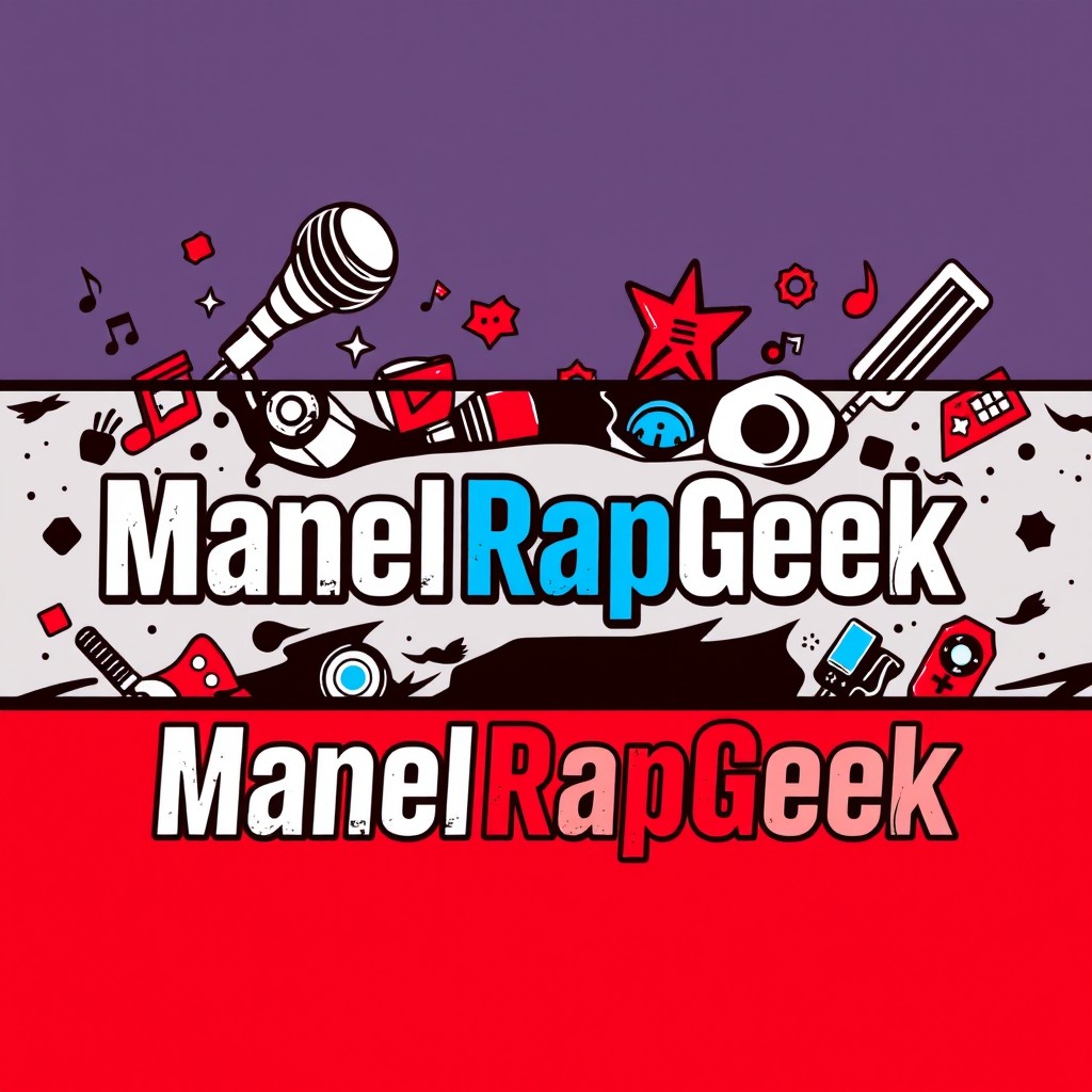 Design an eye-catching banner for the YouTube channel "ManelRapGeek" with the dimensions of 2560 pixels in width and 1440 pixels in height