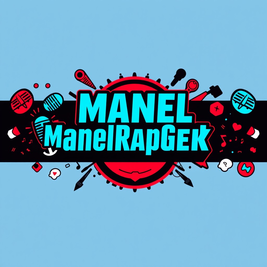 Design a striking banner for the YouTube channel "ManelRapGeek" with dimensions of 1024 pixels in width and 576 pixels in height