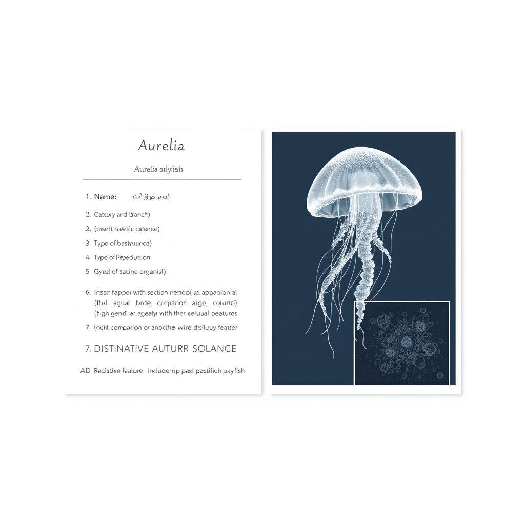 Design an A5 card featuring Aurelia (likely referring to Aurelia aurita, the moon jellyfish) with a minimal and classic style