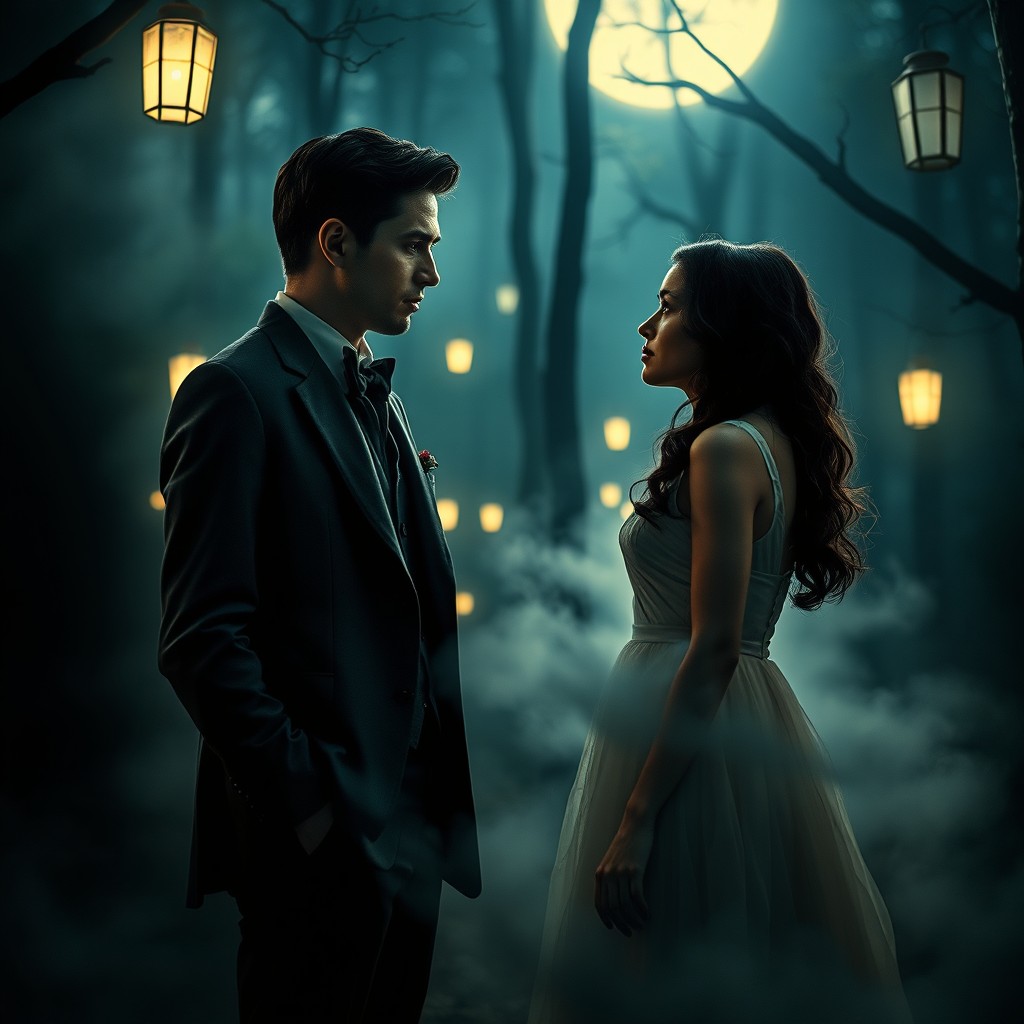 A captivating scene that expresses the theme of 'mystery in love'