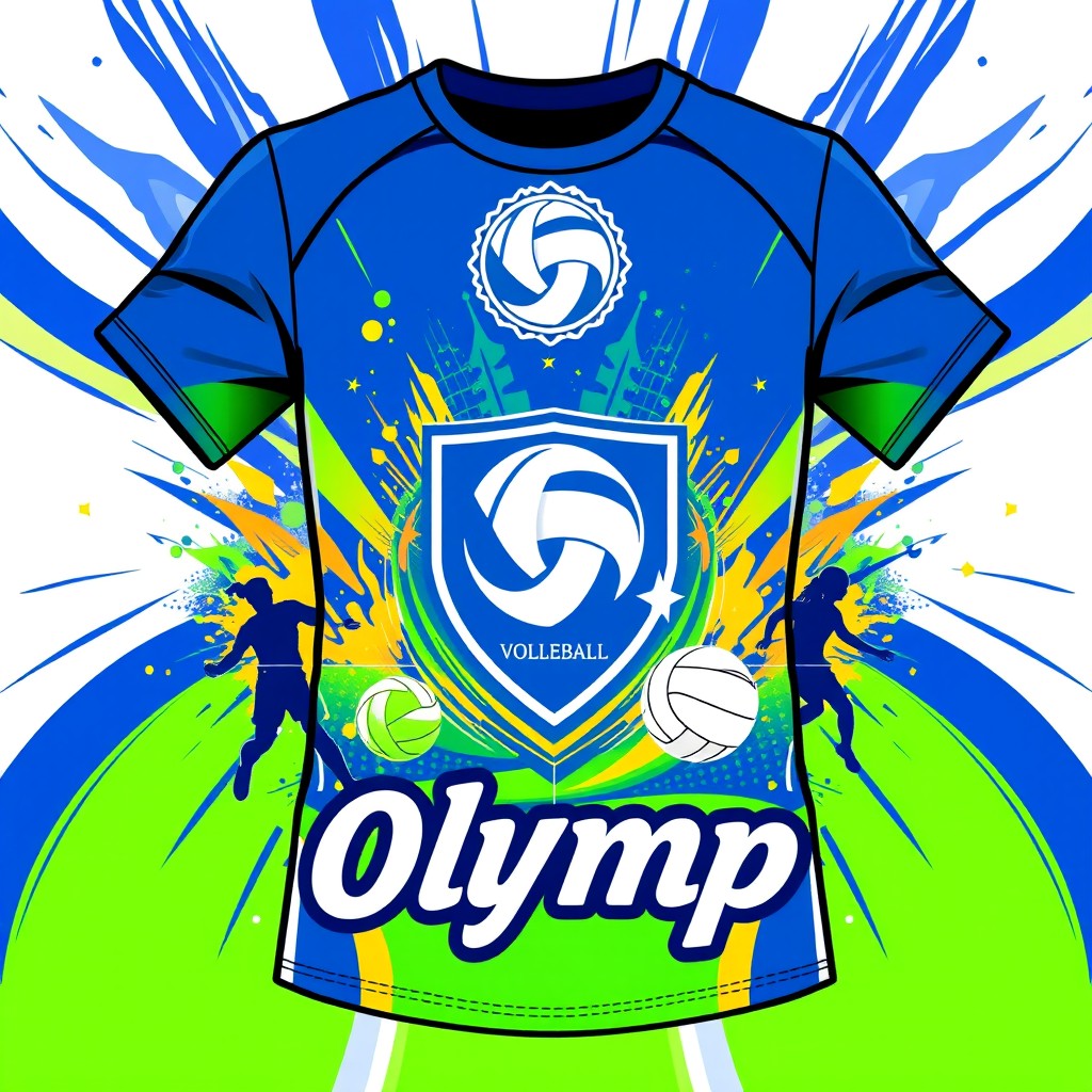 A vibrant t-shirt design for a volleyball school named 'Olymp'
